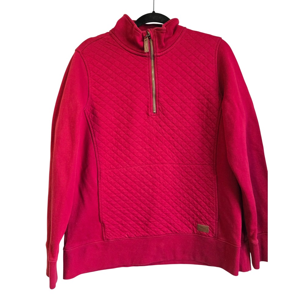 LL‎ Bean Quilted Quarter Zip Pullover Red Fleece Lined Mock Neck 502745 Mens L